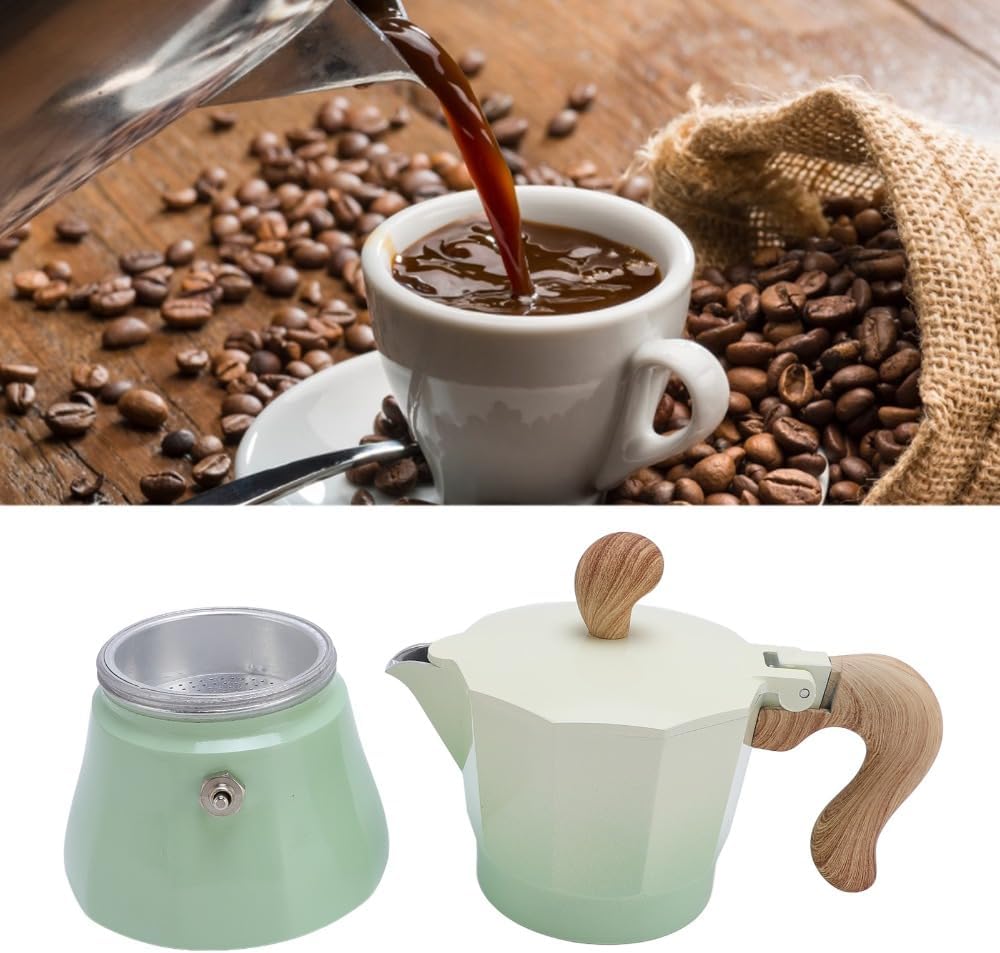 150ml Capacity Aluminum Alloy Italian Espresso Maker Single Valve Stovetop Coffee Brewing Moka Pot(Gradient Green)