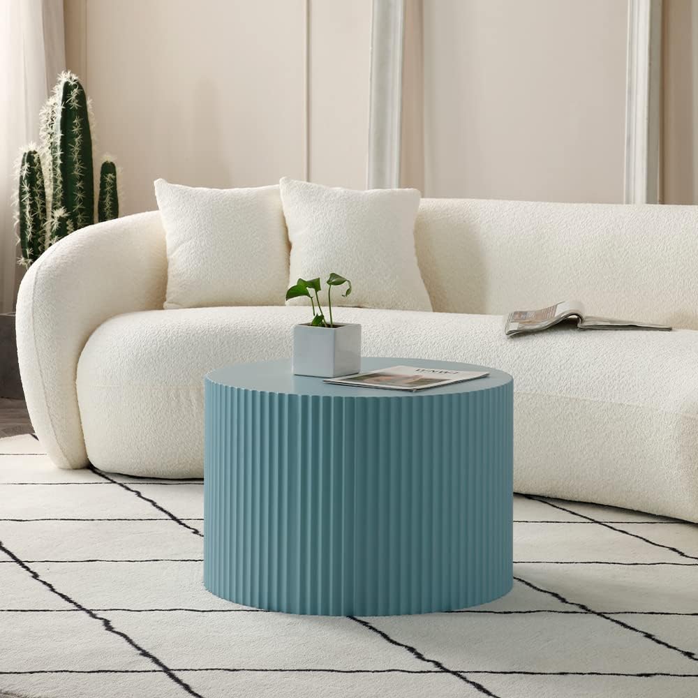 WILLIAMSPACE Nesting Coffee Table Set of 2, Matte Blue Round Wooden Coffee Tables, Modern Luxury Side Tables Accent End Table for Living Room Apartment, 23.62"*23.62"*15.75"H (Blue-Round)