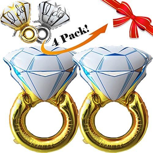 4pcs, Giant 45" Diamond Wedding Ring Balloons and 'I Do' Engagement Ring Balloons | Premium Quality | Extra Durable Foil and Seam | Setup Items Included | Bachelorette Party Decorations