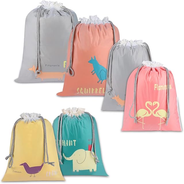 Howala Waterproof Drawstring Bags 6 Pack Two-Ply PE Bags Drawstring String Swimming Bag Storage Bags Pack for Gym Swim Sports School Beach Shoe Travel Drawstring Bag for Children Women Men