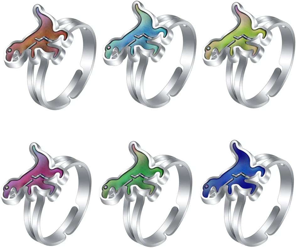 Caiyao Lovely Dinosaur Face Color Change Ring Mood Emotion Temperature Adjustable Index Ring Funy Jewelry