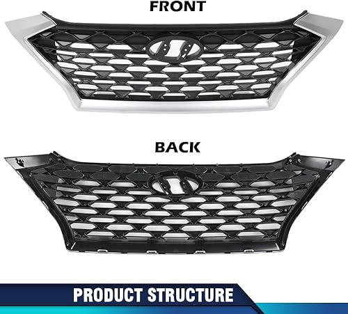 Miniatura 3 de PIT66 Conjunto de rejilla de parachoques superior delantero, ribete cromado y negro con detalles negros compatible con Hyundai Tucson 86350D3500