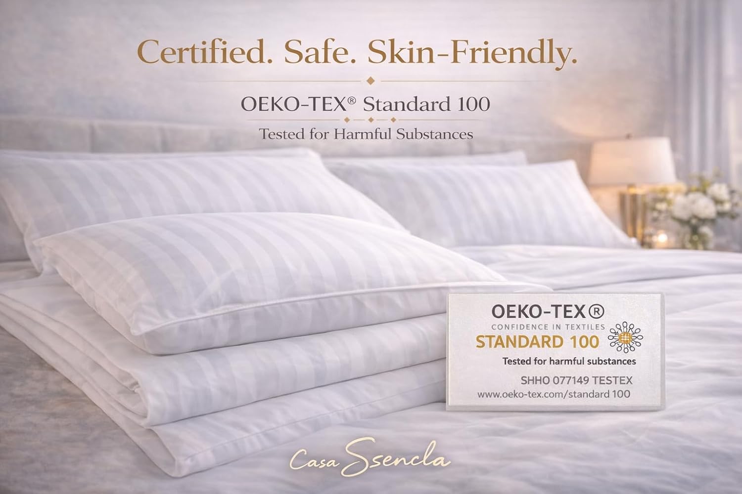 CASA ESENCIA 100% Egyptian Cotton Sheets King Size – High Thread Count Luxury Hotel Sateen Weave Sheet Set, Soft & Breathable, 17” Deep Pocket, 4-Piece White Striped Bedding, All-Season Comfort