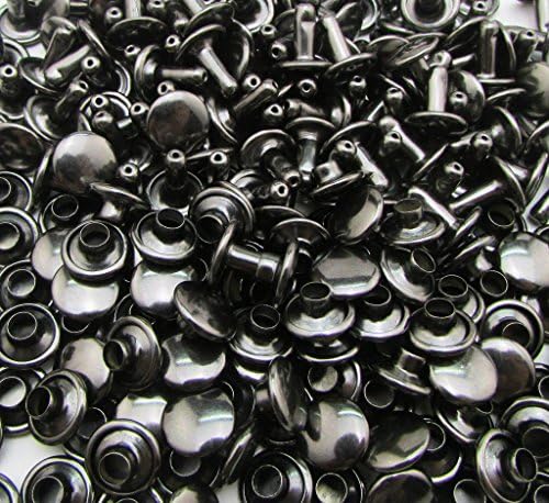 Amanteao Gun Black Double Cap Rivets Plane Cap 9mm and Post 10mm Pack of 100 Sets