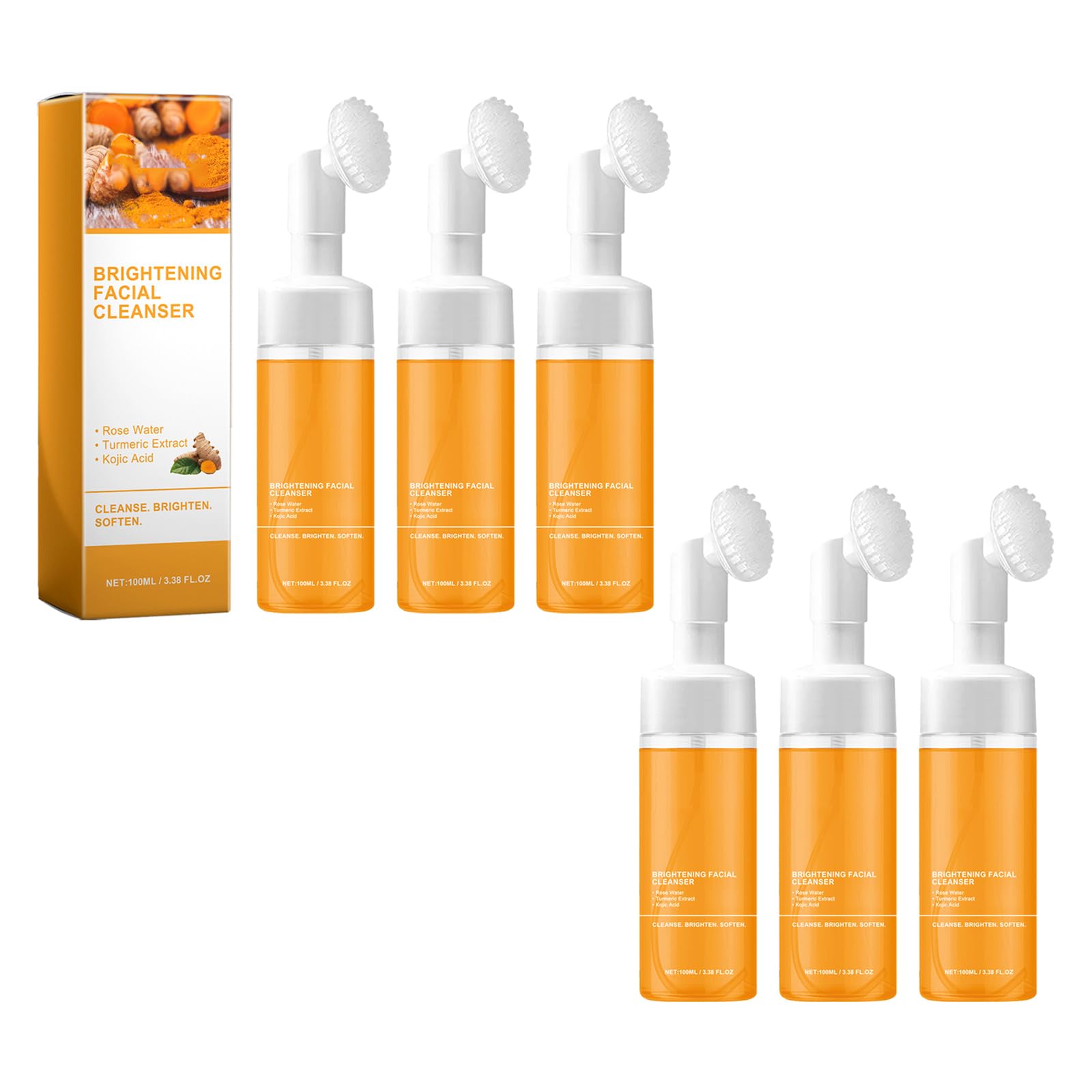 Pianka oczyszczająca z kurkumy ze szczotką, nawilżający środek do mycia twarzy z kurkumą, delikatny peeling, równoważy nawilżenie i sebum, pianka oczyszczająca blask. (6)