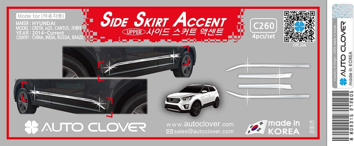 OnWheel FurnishMyAuto Auto Clover Side Chrome Bidding for Hyundai Creta 2018-2019 -Set of 4 Pieces
