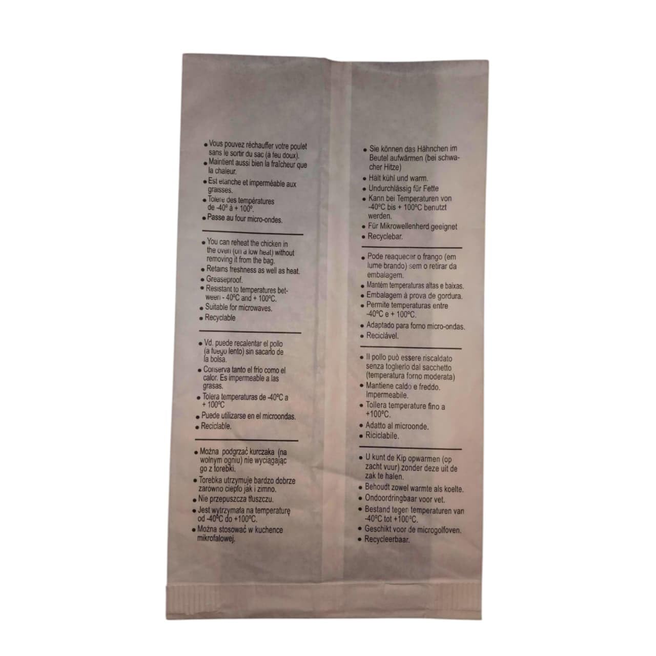 Vertdurée – Lote de 500 bolsas de pollo grasas, resistentes de papel blanco, 18+7,5 × 32 cm, uso profesional, asador, catering y venta para llevar
