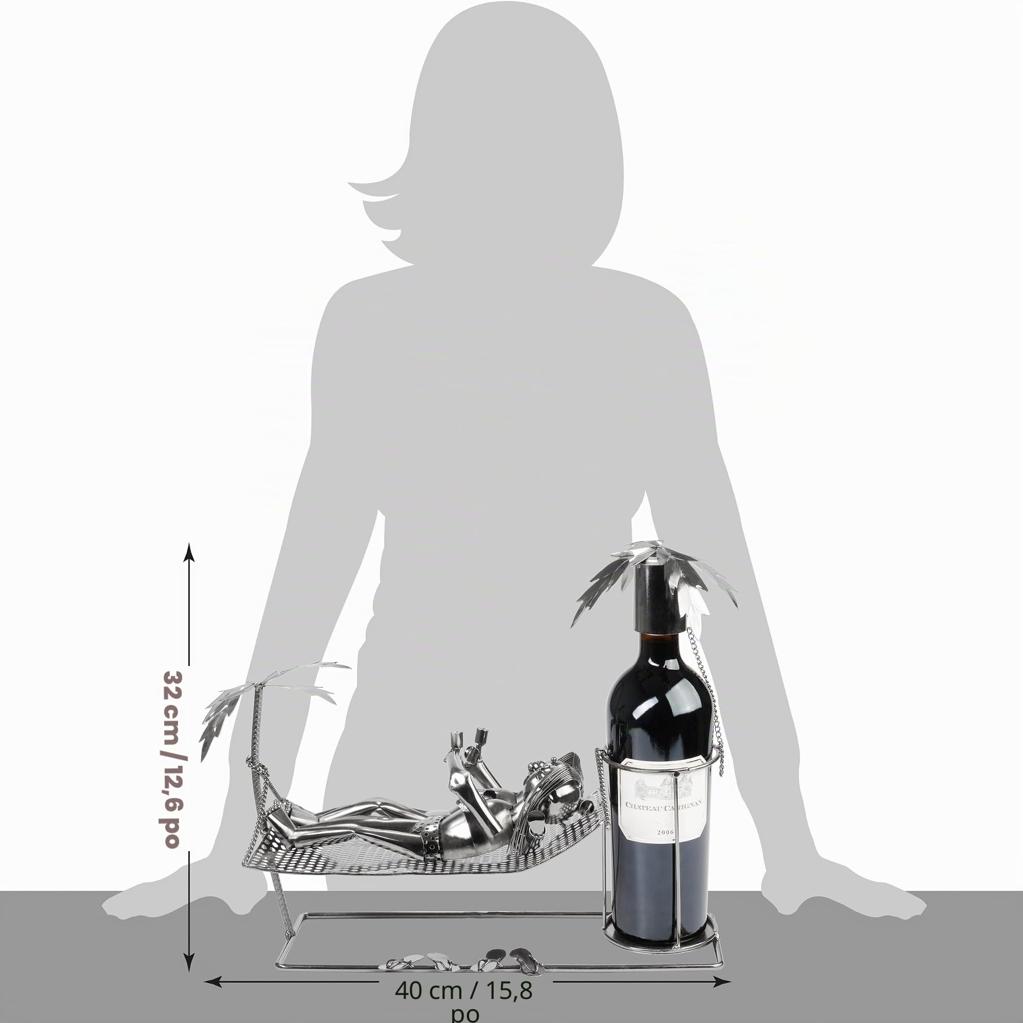 BRUBAKER Porte-Bouteilles de Vin Couple de Vacances | Porte-Bouteilles en Métal Couple en Vacances sur Hamac avec Palmiers - 40 cm Cadeau de Vin pour Vacances