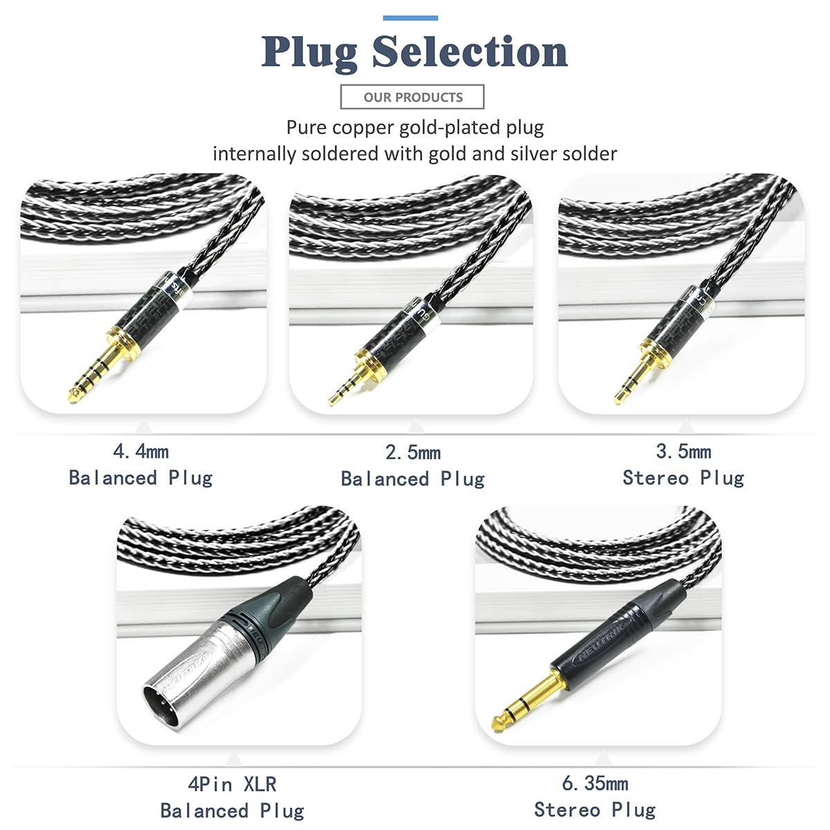 16 Strands 7N Single Crystal Silver+Copper Mixed Headphone Cable/Replacement Cable for Final Audio D8000 PRO SONOROUS X VI VIII IV III II D8000 DC PRO Pandora Hope VI (4.4mm Plug)