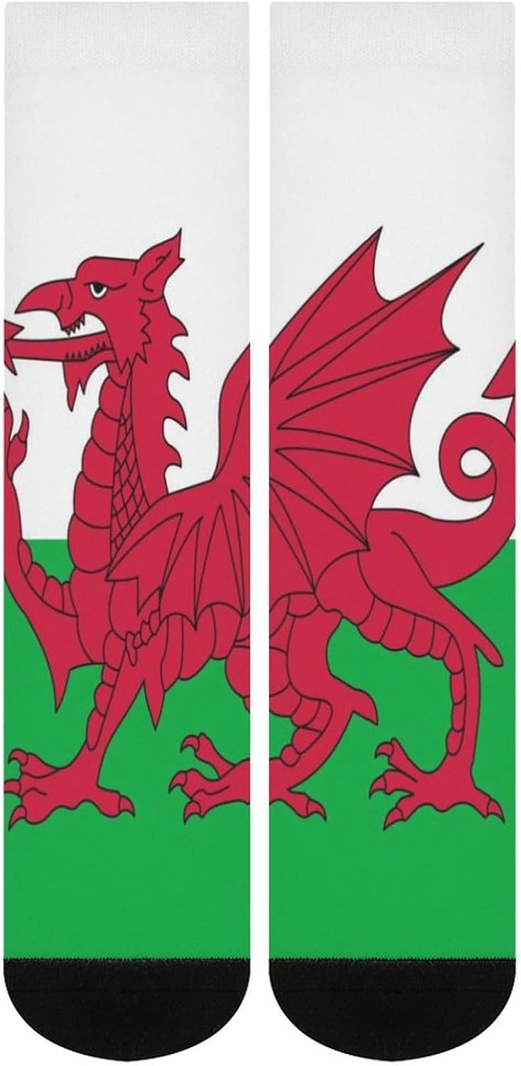 Flag of Wales Welsh Knee High Socks Athletic Long Stockings Sport Casual Crew Tube Sock Boot 40cm