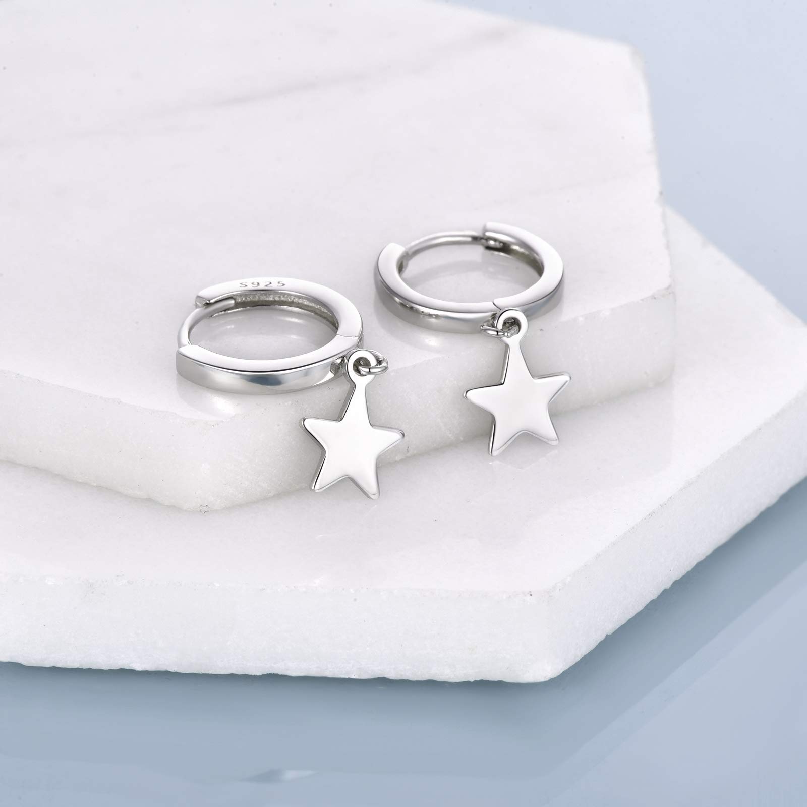 VONALA Orecchini A Cerchio Piccoli In Argento 925, Con Pendenti A Croce, Stella, Cuore E Fulmine, 13 Mm, Regalo In Scatola