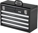 VEVOR Metal Tool Box, 20.5-inch, Portable Metal Tool Box with 3 Drawers, Small Tool Chest with EVA Liners, Ball Bearing Slide Drawers Locking & Powder Coated Finish, Multi-Function Tool Organizer
