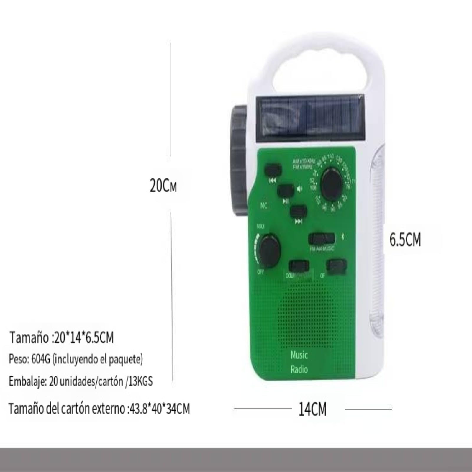 Radio d'urgence Multi-Fonctionnelle Radio et Lampe de Poche Solaires ainsi Manuelles chargeur de téléphone portable(green)