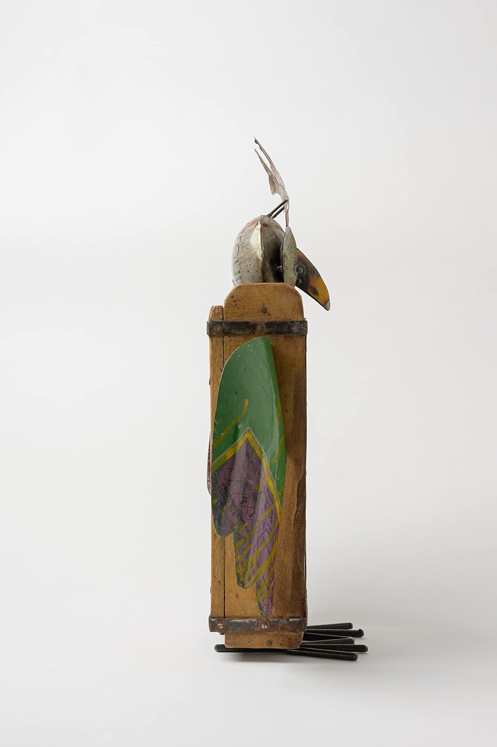 De Kulture Handcrafted Recycled Iron owl with Brick Mould Bottle Holder Decorative Collectible Figurine showpiece Holiday décor Ideal for Garden Decoration, 10.5x3.5x17 (LWH) inches
