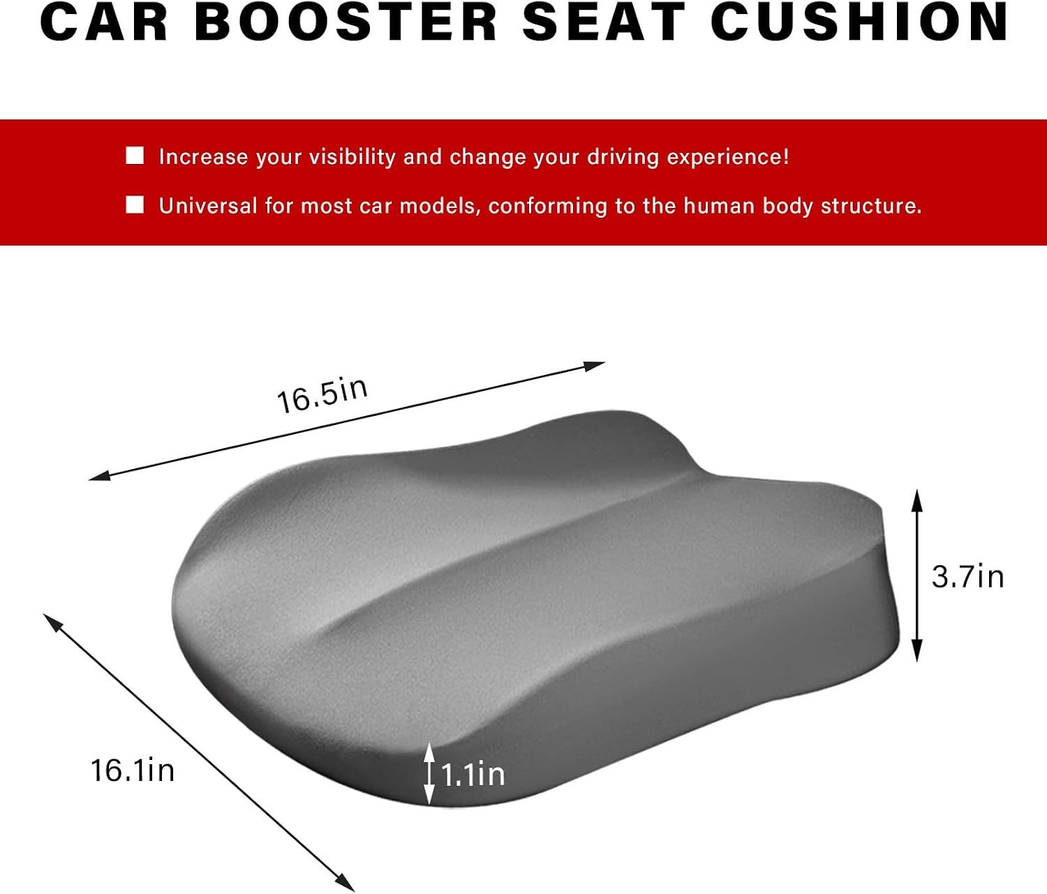 Car Seat Cushion, Ergonomic Memory Foam Auto Booster Seat Pad with Nonslip Bottom, Comfortable Vehicle Cushion for Short People Driving Fit for Sedan Truck SUV, Car Accessories (Gray)