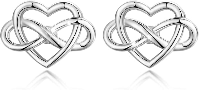 CELESTIA Small Love Knot Heart Earrings 925 Sterling Silver Dangly Stud Earings Pierced Ear Jewellery Gifts for Women Teenage Girls