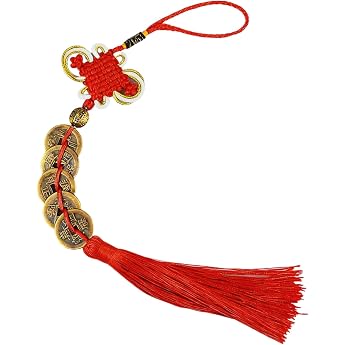 Amazleer Chinese Lucky Knot with Feng Shui Coins Tassel Decoration for Home Office & Festival Red-Fuguijie-2.8-DE