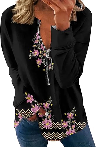 Miniatura 1 de Quarter Zip Sweatshirt Women Loose Trendy Athletic Shirt Blouse Printed Sweatshirts Casual Long Sleeve Tops Pullover