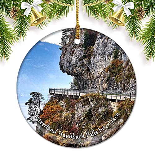 Switzerland Staubbach Falls Interlaken Christmas Ornaments for Tree Ceramic Pendant Double Sided Ornament Decor Xmas Gifts Porcelain Travel Souvenirs