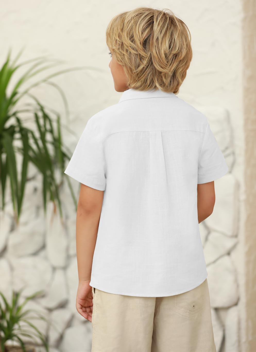Hestenve Kid Boys Button Down Cotton Linen Shirt Casual Summer Short Sleeve Dress Shirt - Image 5