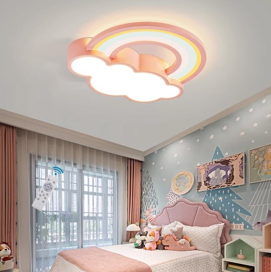 LED Plafoniera Lampada Stelle E Luna Luci Della Stanza Dei Bambini Dimmerabile Controllo Remoto Rotondo Acrilico Lampada Soffitto Ragazza Camera Letto Protezione Degli Occhi Lampadario,Bianca,42cm