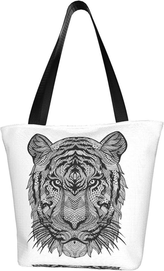 Amazon かっこいい虎の面 キャンバス バッグ レディース ショルダーバッグ 通勤バッグ 人気 トートバッグ 防水 多機能 ショッピングバッグ 耐久 大容量 厚手 頑丈 軽量 洗える コンパクト 携帯便利 男女兼用 Hogffq トートバッグ
