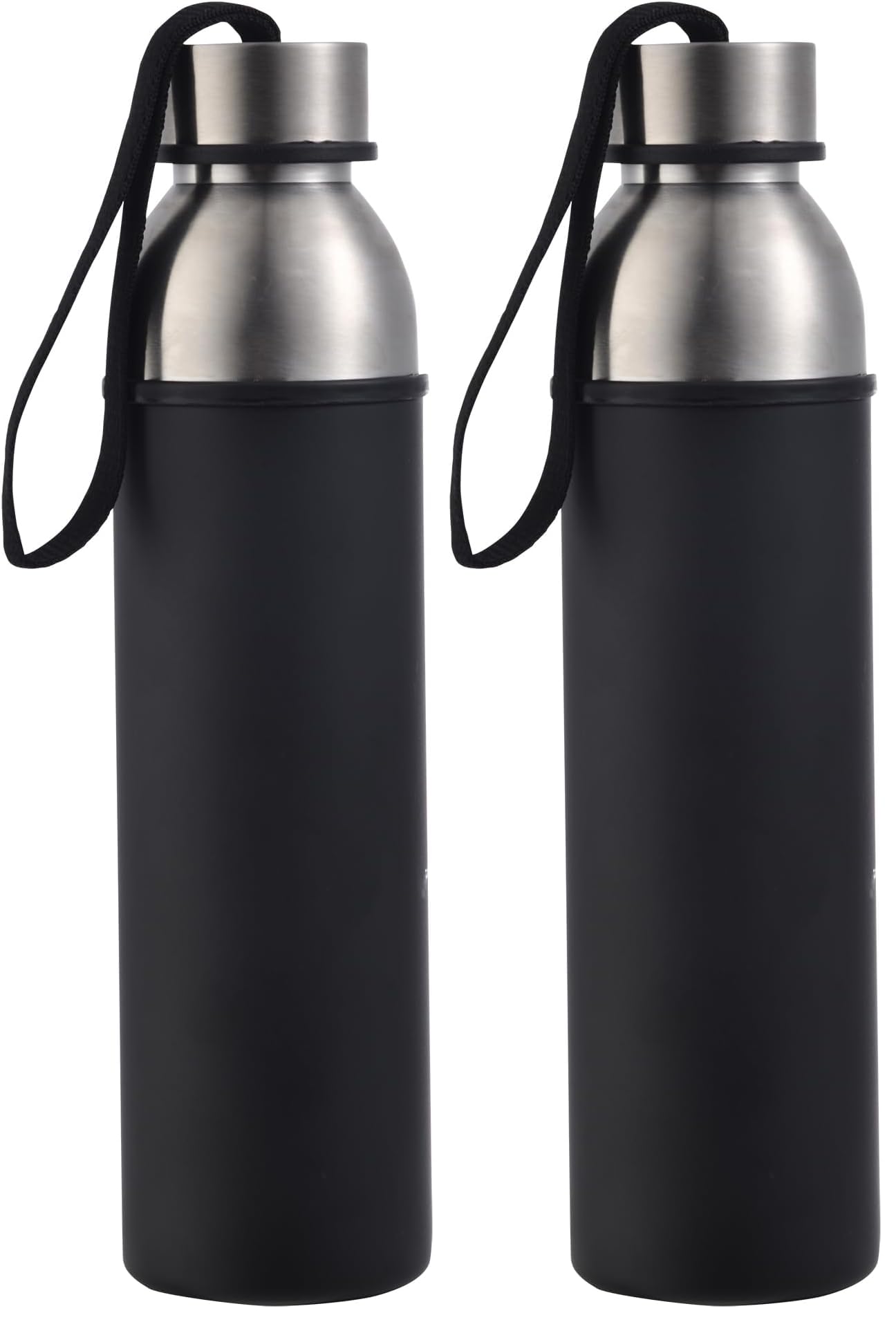 BERGNER GO LOVERS - Botella de Agua 570ML Acero Inoxidable - Tapa de Dos Vías - Óptimo para Bebidas con Hielo o Fruta - Mantiene Temperatura - Diseño Negro (Paquete de 2)