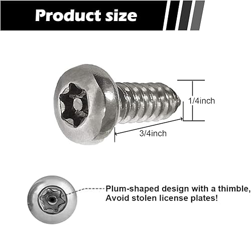 Miniatura 2 de Juego de 4 tornillos antirrobo para placa de matrícula, pernos inoxidables M3M4 SS, tornillos universales Torx de seguridad, resistentes a