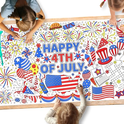 Gatherfun 4th of July Coloring Tablecloth Patriotic Giant Poster 315×72 Ideal for Independence Day Decor Activities American Flag Themed for Classroom Wall or School Party Table Cover