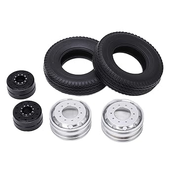 Metal Front Hub with Rubber Tires, Front Hub with Rubber Tires Durable Wear Resistant Reliable Fine High Strength Strong for 1/14 RC Car for Trailer Tractor(black)