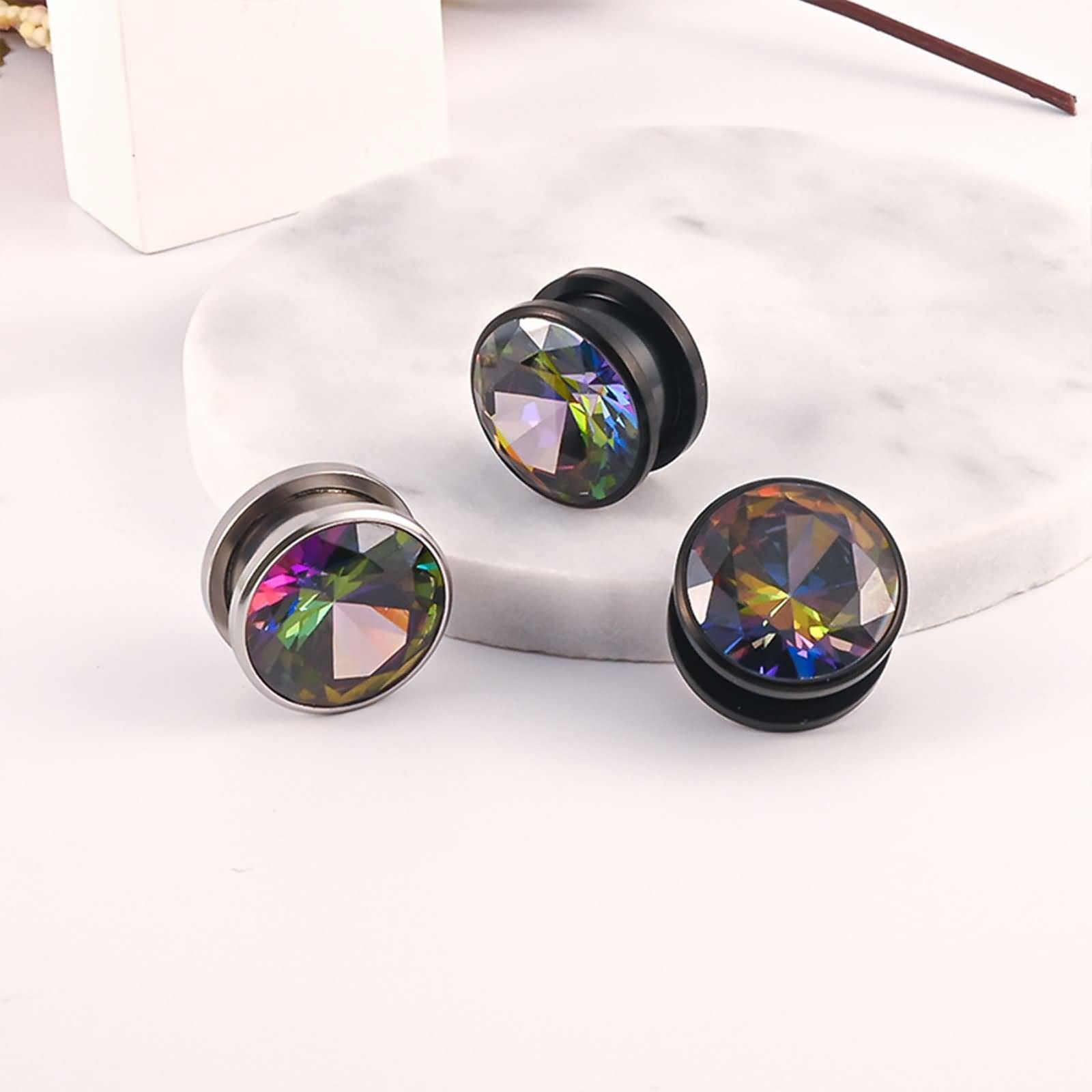 Messgeräte aus chirurgischem Stahl für Ohren, Plugs und Tunnel für Männer, Single Flare Round mit Zirkonia