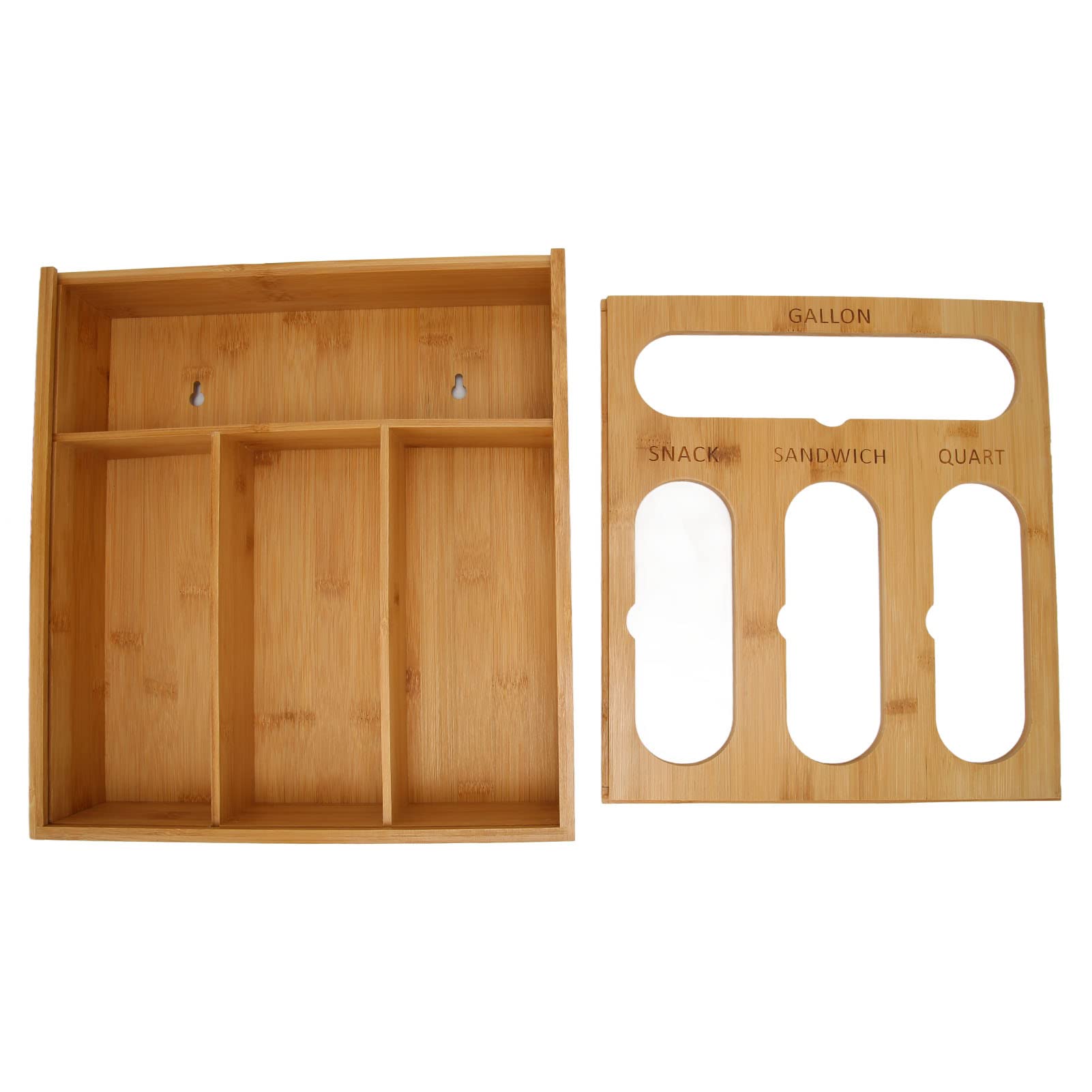 Organisateur De Sacs Ziplock En Bois - Distributeur De Papier Aluminium Et Films Alimentaires Avec Coupeur - Rangement Cuisine Grande Capacité
