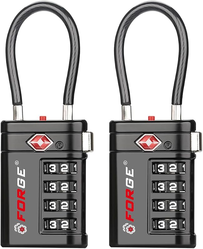 Forge Open Alert TSA Approved Luggage Locks, 4 Digit Combination TSA Travel Locks with TSA008, Zinc Alloy Body for Luggage, Suitcase, Backpack, and More. Black 2 Locks.