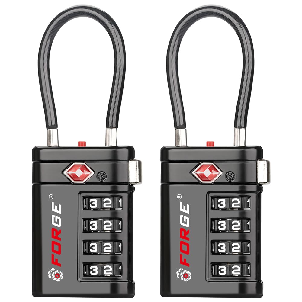 Forge TSA Approved Luggage Locks 4 Digit Combination TSA Travel Locks with TSA008 Open Alert Indicator Zinc Alloy