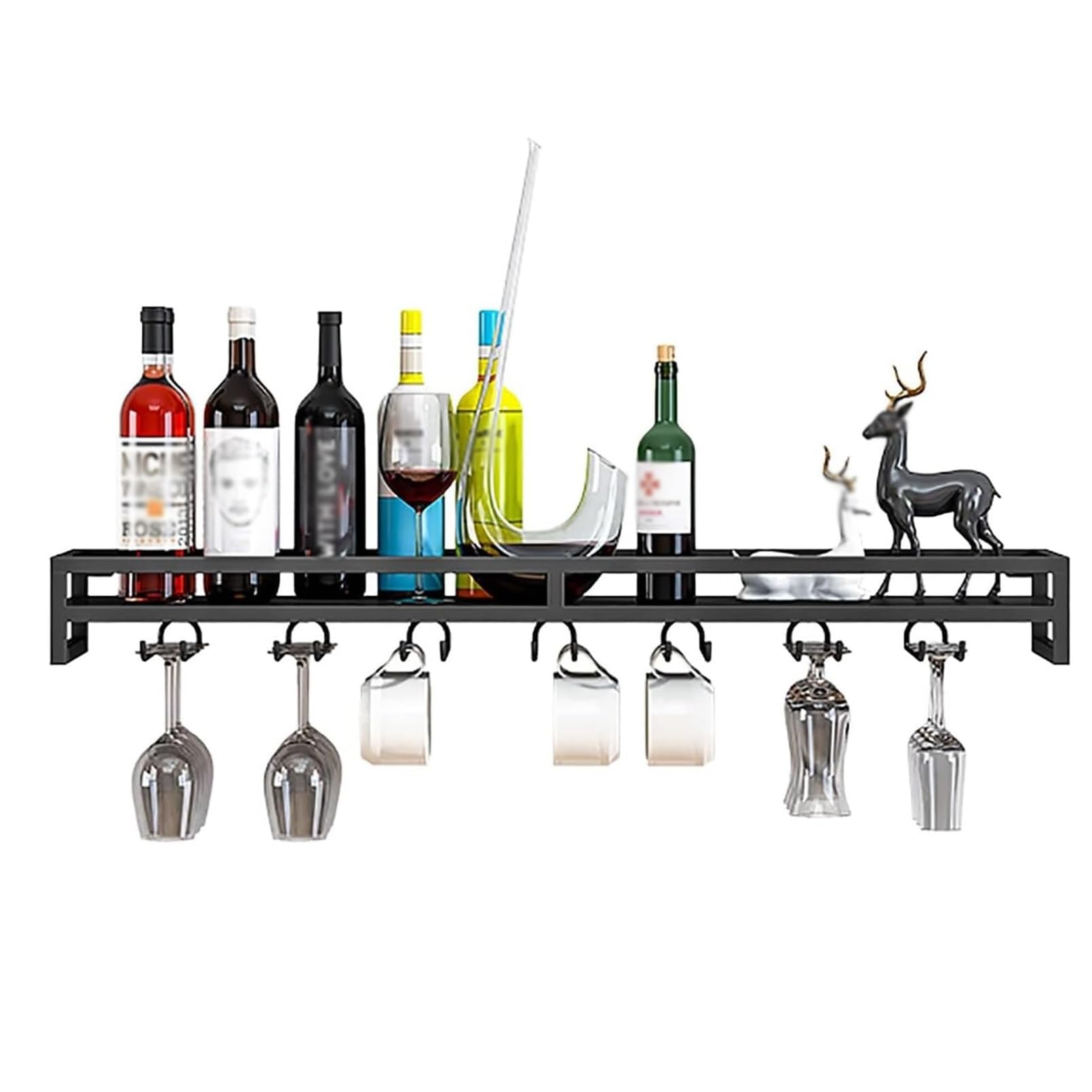 Étagère murale en métal pour verres à vin inversés et bouteilles pour cuisine et bar