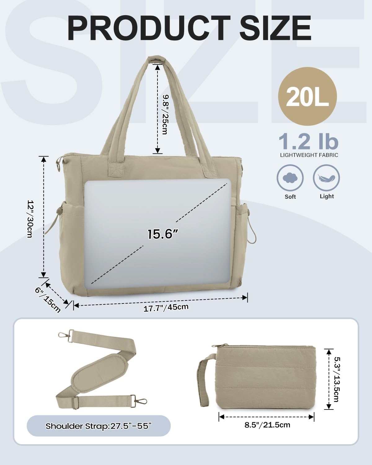 Tote Bag for Women Puffer Work Tote with 15.6 Inch Laptop Compartment and Cup Holder Shoulder Bag Handbag with Zipper