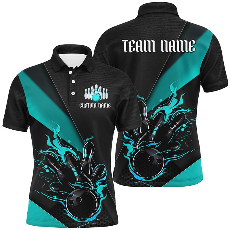 Bowling Trikot für Damen und Herren, Schwarz und Blau, Individueller Name, Turnier-Jersey I6186