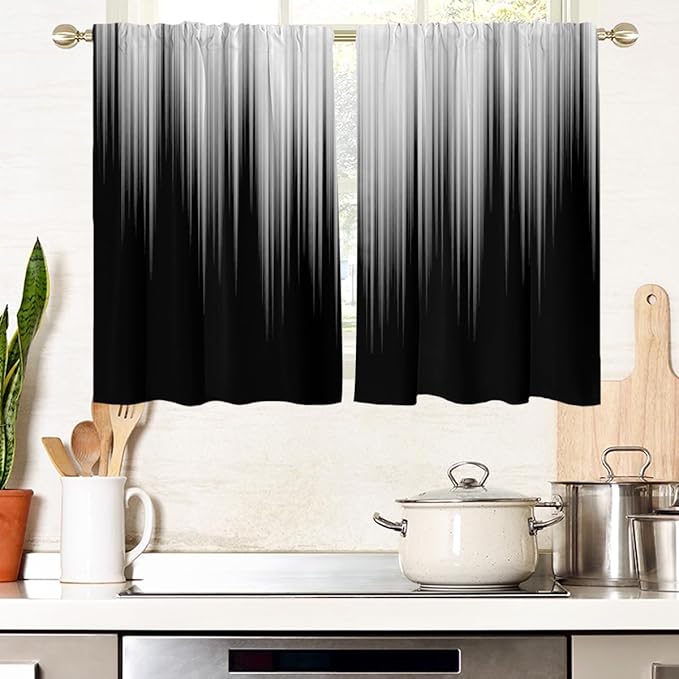 Amazon.com: AAtter Black and Grey Window Curtains for Kitchen White Ombre Mens Modern Trendy ...
