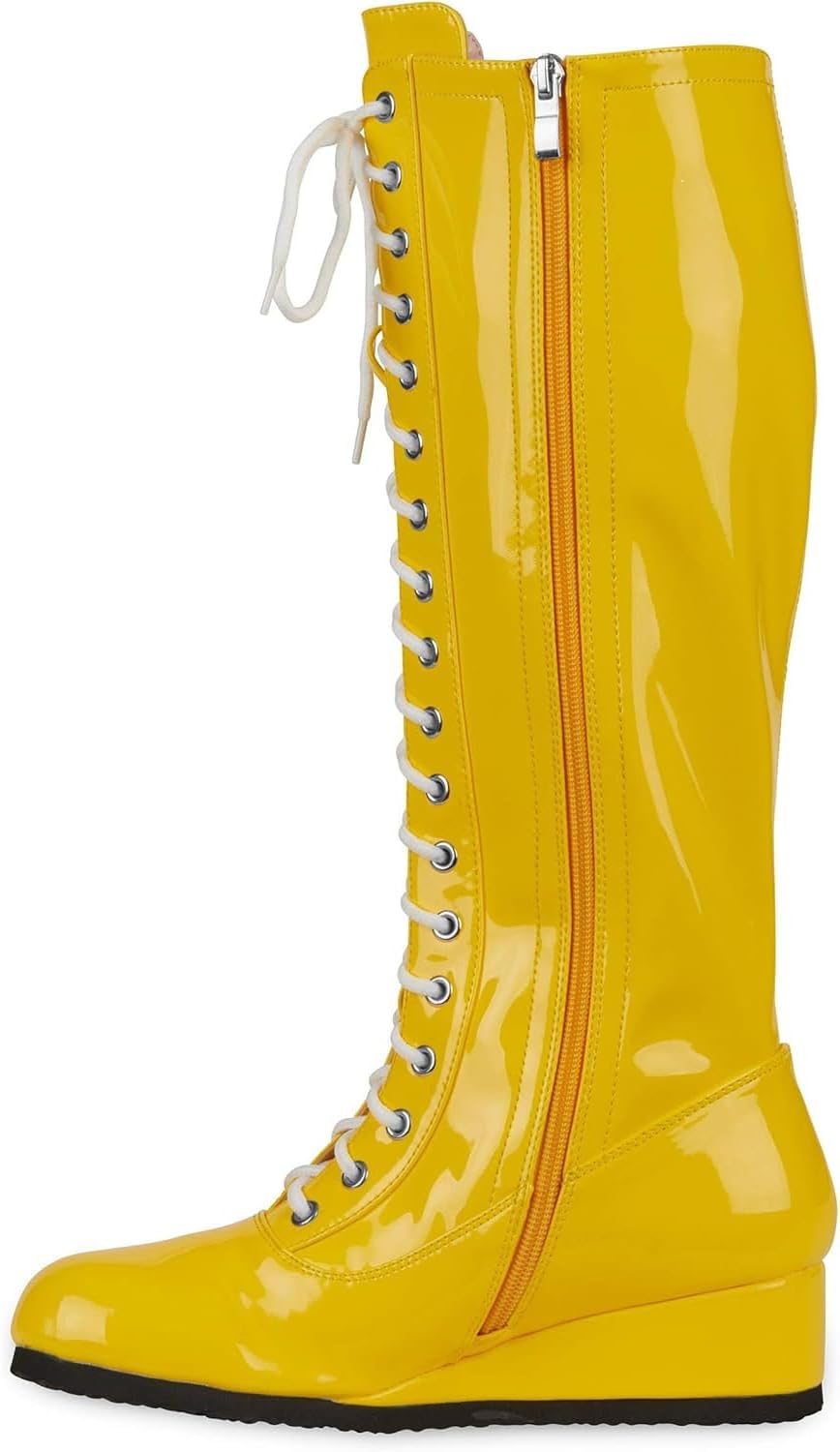 Men’s Pro Wrestling Costume Boots Super Hero Wrestler Halloween Cosplay Shoes with Heel