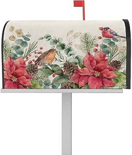 Mailbox Cover Magnetic Christmas Poinsettia Cardinal Pine Cones Mailbox Covers Standard Size 21x18in,Mailbox Covers Wrap Post Letter Box Cover for Garden Yard Green Eucalyptus Leaf Vintage Linen