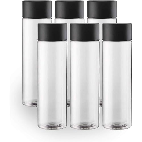 6-Pack Bulk Empty Plastic Juice Or Water Bottles with Caps Reusable 400ml Durable Smoothie [Bottle]s with Black Lids Great Calming great for [Sensory] Crafts