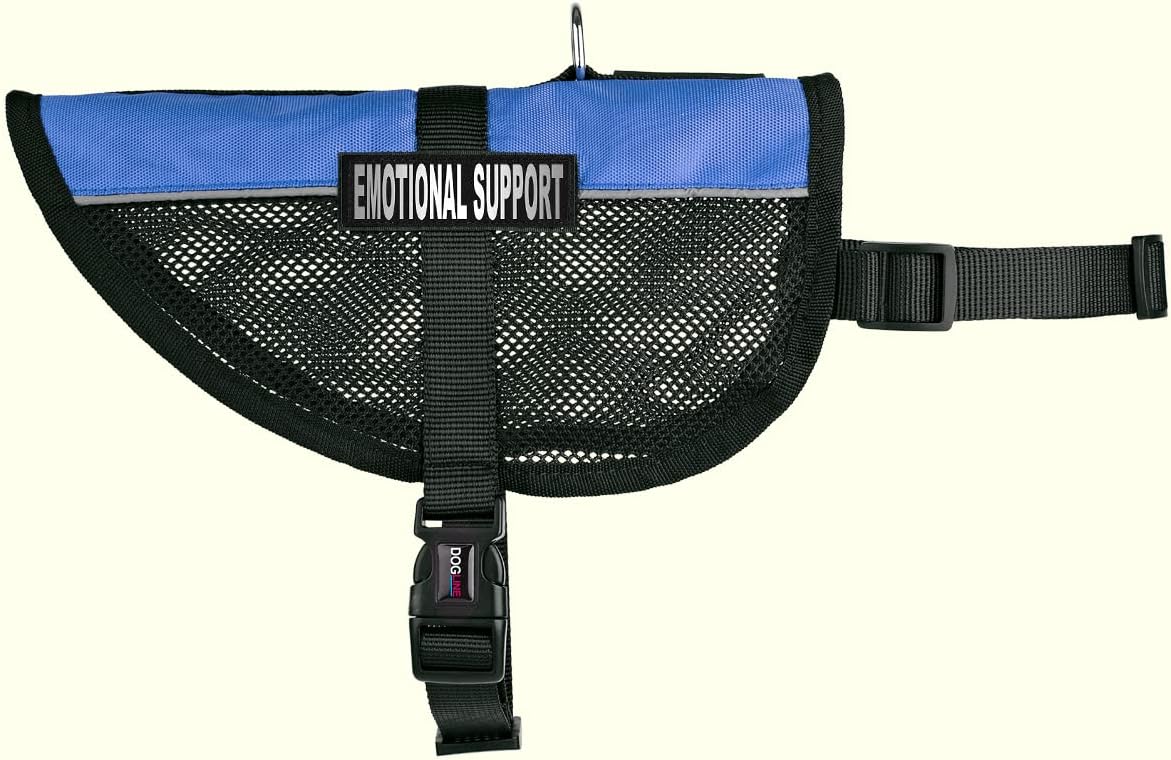 Dogline MaxAire Multi-Purpose Mesh Vest for Dogs and 2 Removable Emotional Support Patches, 30 to 38", Blue