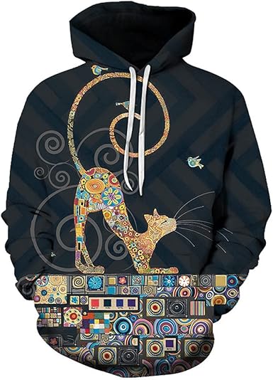 Amazon.com: Sudaderas con capucha para hombre con estampado de gato en 3D,  manga larga, cómoda sudadera con capucha casual suelta : Ropa, Zapatos y  Joyería