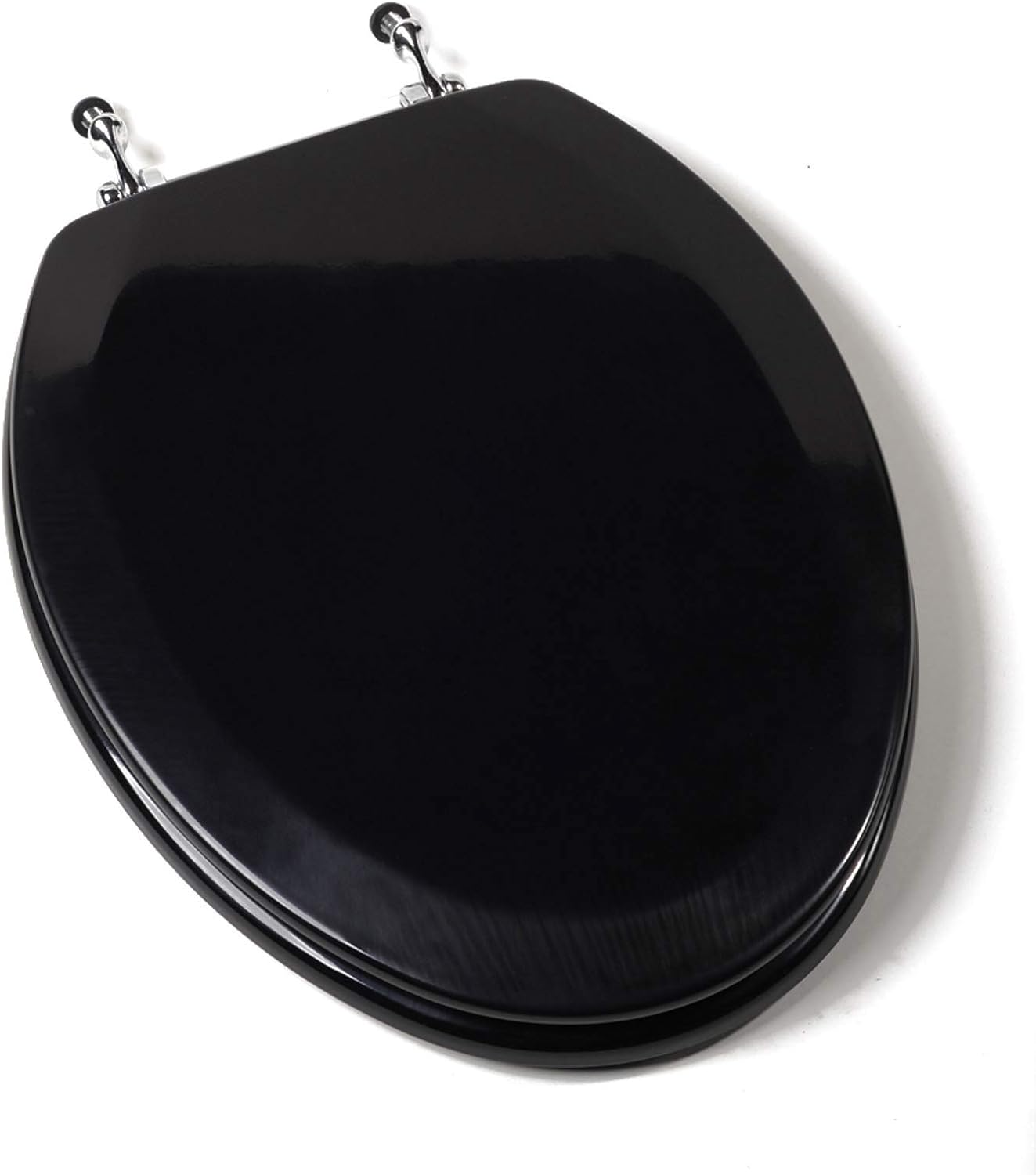 Deluxe Black Wood Elongated Toilet Seat Chrome Hinges