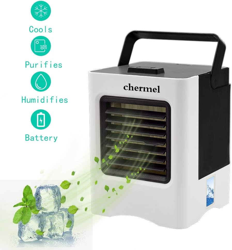 chermel Portable Air Conditioner, 3 in 1 Mini USB Personal Space Air Cooler, Humidifier, Purifier, Evaporative Cooler Desktop Cooling Fan with 3 Speeds for Office, Home,