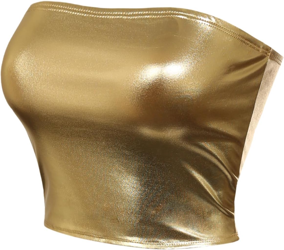 MixMatchy Women's Casual Strapless Print Tube Tops Strapless Sleeveless Bandeau Tops