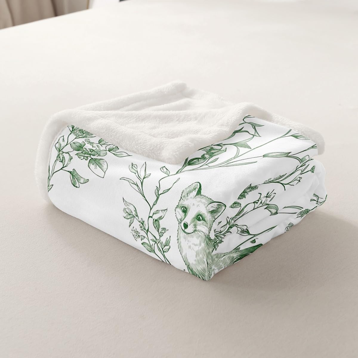 Erosebridal Kids Fox Throw Blanket Botanical Leaves Flowers Fleece Blanket Queen, Wild Animal Print Fuzzy Blanket for Boys Girls Cartoon Wildlife Damask Floral Decorations Sherpa Blanket