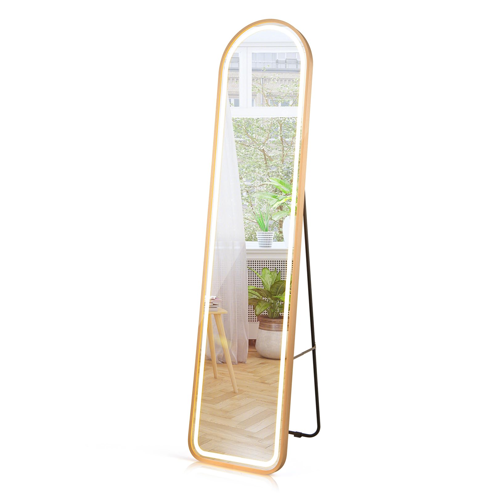 RELAX4LIFE LED Ganzkörperspiegel, 2-in-1 Standspiegel mit 3 Farben dimmbar, Wandspiegel mit Alu-Rahmen & Touch-Schalter, Spiegel für Wohnzimmer Schlafzimmer Eingangsbereich, 155 x 37 cm (Bogen)