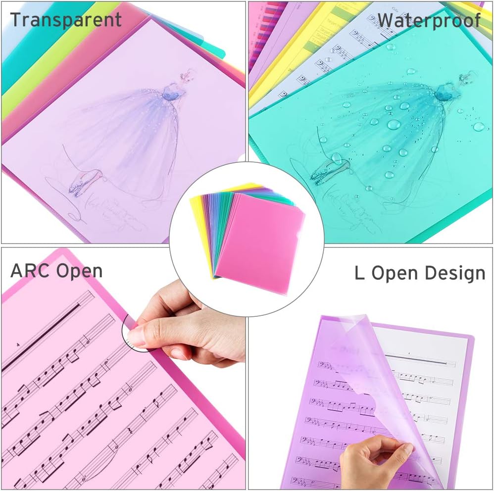Sooez 25 Pack Clear Document Folder Project Pockets, Clear Plastic Folders Letter Size Plastic Document Folders US Paper Poly Jacket Sleeves Folders Copy Safe, 5 Assorted Colors : Office Products