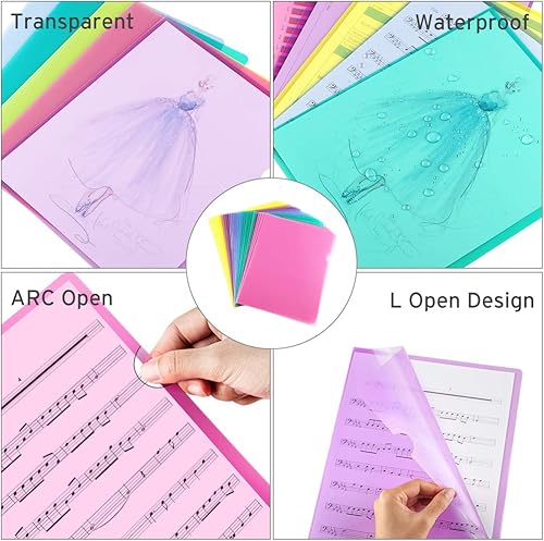 Vista 3 de Sooez Paquete de 25 bolsillos transparentes para carpetas de documentos, carpetas de plástico transparente, carpetas de plástico tamaño carta, Multi